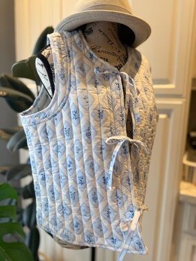 Japna Light Blue Quilted Tie-Front Tank Top
